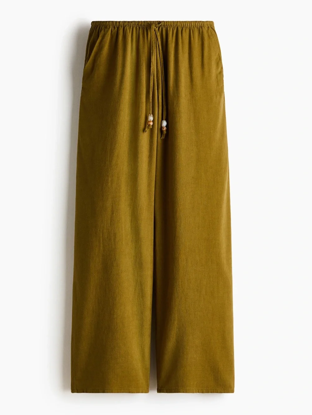 H&M Olive Green Linen Blend Drawstring Pants M
